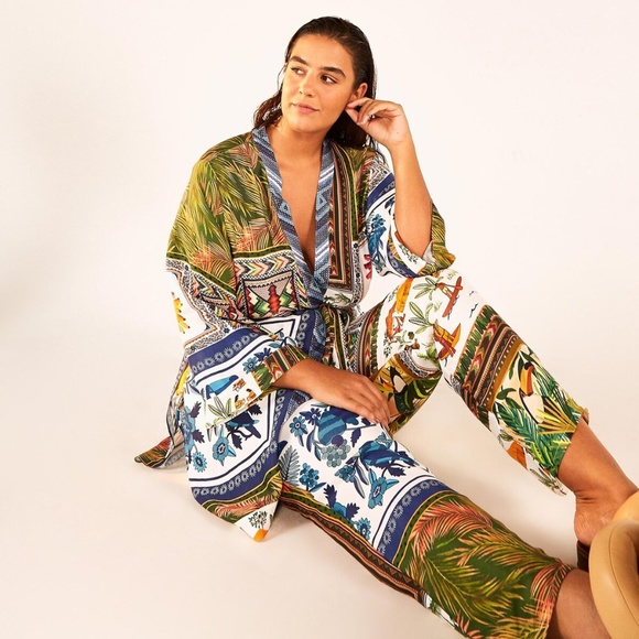 NWT FARM Rio Mixed Scarves Print Drawstring Pants